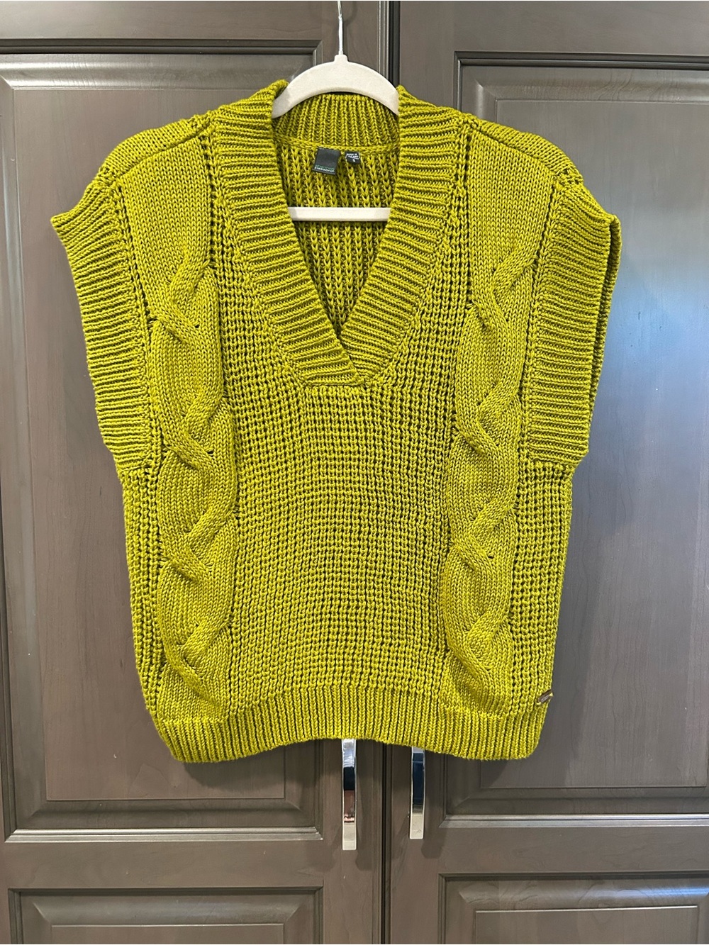 Shannon Passero Chartreuse Pullover Cable Knit Sweater Vest, Size S